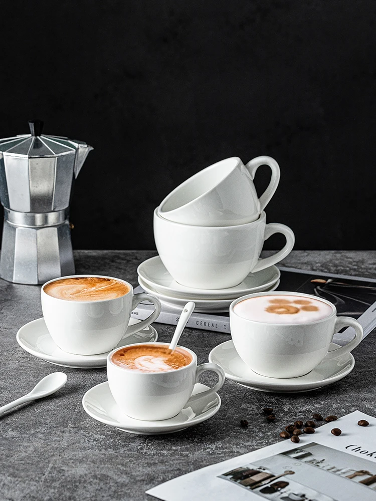 Европейская кофейная чашка набор блюдце белая с ручкой нескользящая