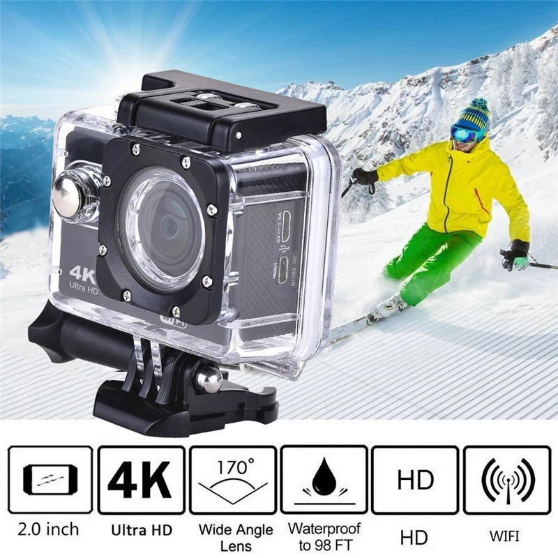 

Водонепроницаемая Экшн-камера 4K, 2-дюймовый экран, Wi-Fi, 16 Мп, широкий угол обзора 170 °