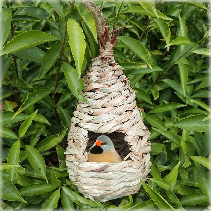 

2 Pack Grass Bird Hut Bird House House Hanging Bird Nest Fiber Hand-Woven Bird House Roosting Pocket, Bird Hideaway From Predato
