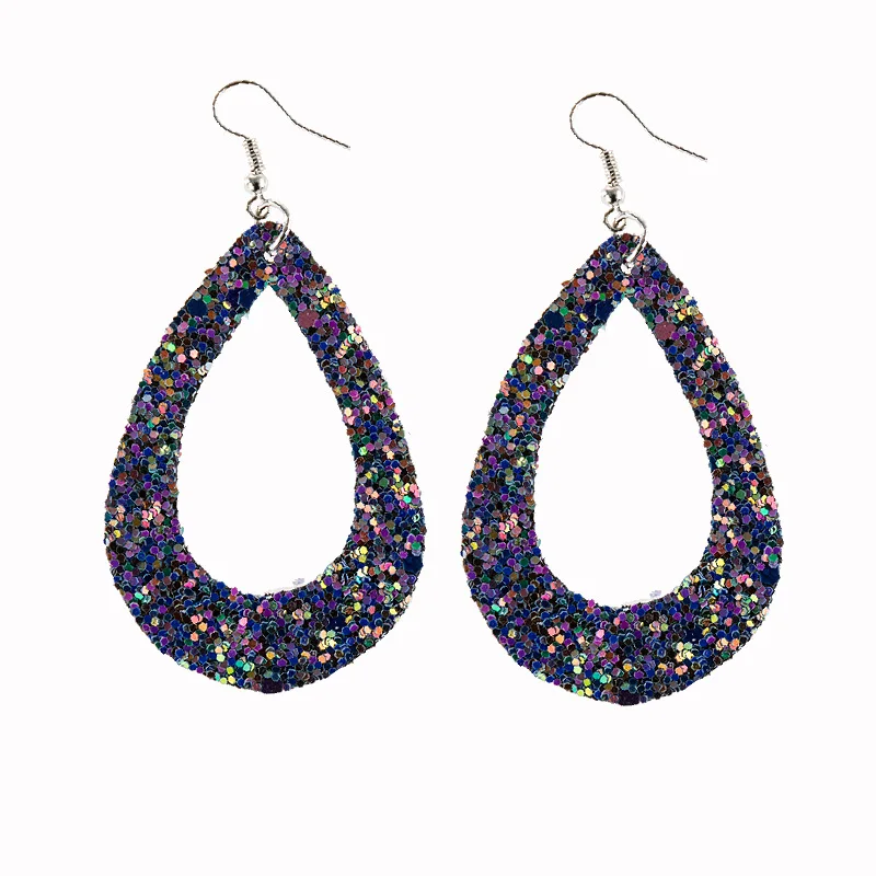 Двухсторонние серьги из искусственной кожи для женщин блестящие полые капли