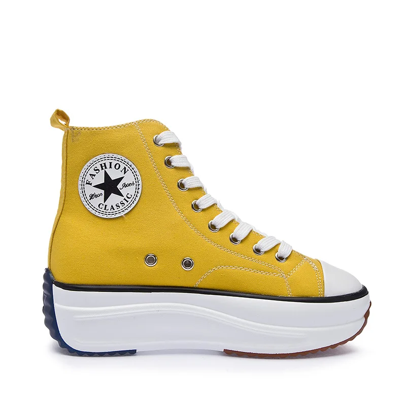 yellow Женские кроссовки из парусины; женские высокие кроссовки; Женская Осенняя обувь; дышащие кроссовки для девочек; цвет белый, черный; QW-62 - Цвет: yellow