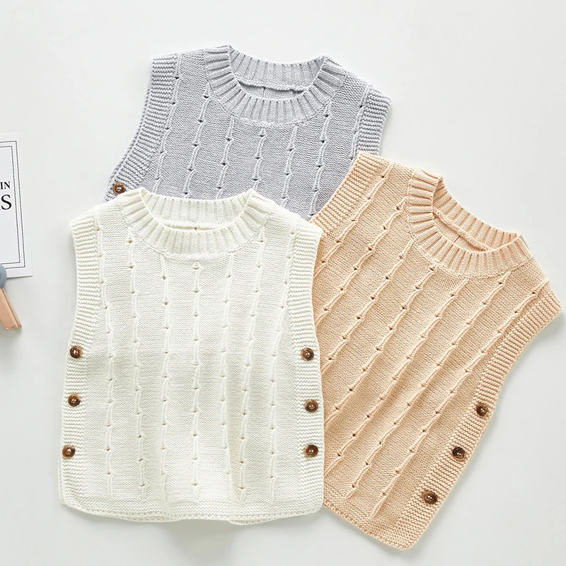 Осенний Хлопковый вязаный жилет без рукавов для новорожденных мальчиков и