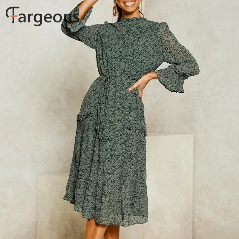 Женское длинное платье в горошек Fargeous винтажное шифоновое плиссированное стиле