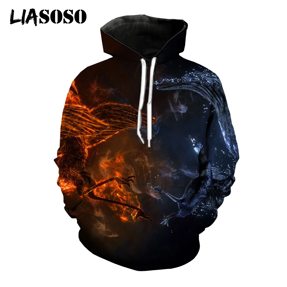 

LIASOSO New Style 3D Printing Casual Bird Print Tops Harajuku Sports Pullover Cool Hooded Sweater Autumn Black Outer Wear
