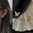 Женские серьги-бабочки золотого цвета, новинка 2021, корейские модные ювелирные изделия, милые серьги с геометрическим рисунком, вечерние, антиаллергические серьги