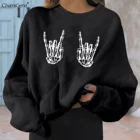 Новинка 2021, свитшот большого размера, Женская Осенняя уличная одежда, худи с принтом черепа и жеста, пуловеры в стиле Харадзюку для девушек