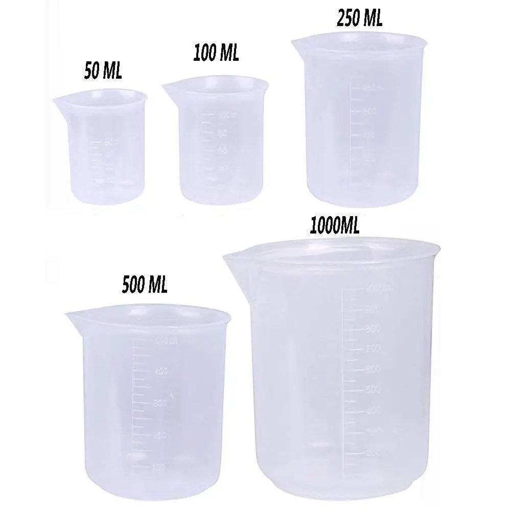 Hot sale 5 Sizes Clear Plastic Graduated Cylinders (10 25 50 100 250ml) Pack Beakers Set- 250 500 1000ML | Канцтовары для офиса и