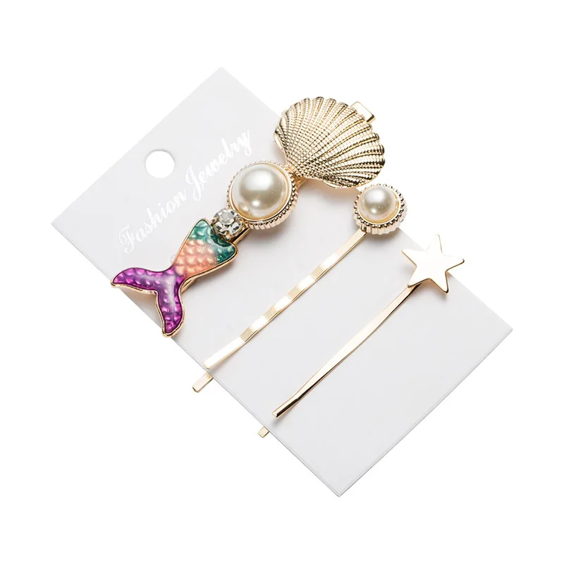 1 Набор красочные рыбий хвост имитация жемчуга ракушка звезда заколки для волос