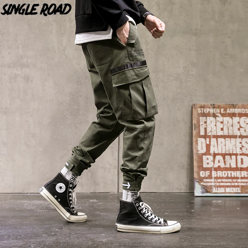 Однодорожные мужские брюки карго мужская мода 2021 корейский зеленый хип хоп