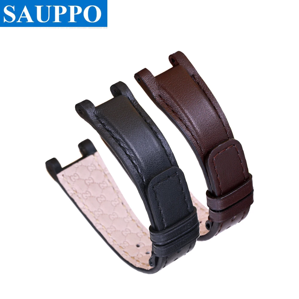 SAUPPO Plain Grain Calfskin Leather Watch Band Women Men Accessories suitabl for Gucci Interlocking 1332 1333 1335 | Наручные часы