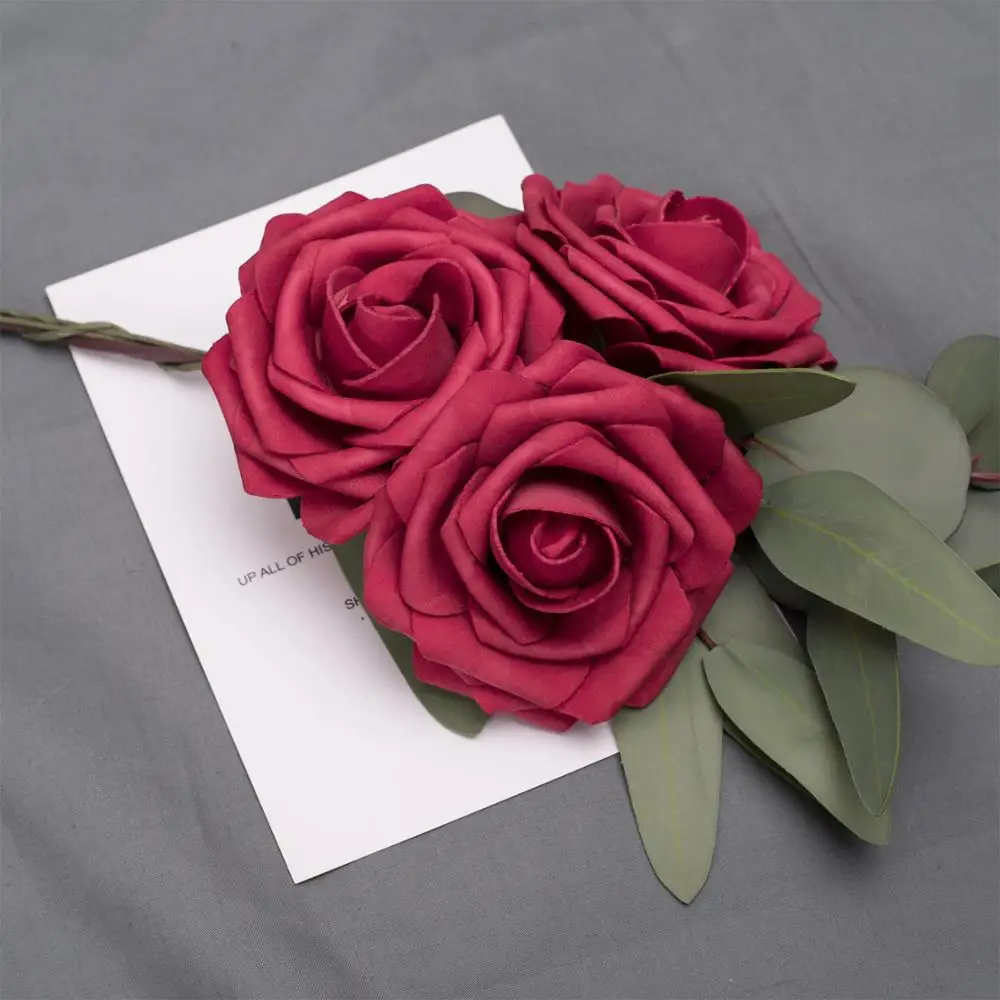 10 пены цветы 9 5 см большой красный Мини атласная роза ручной работы лента узлом