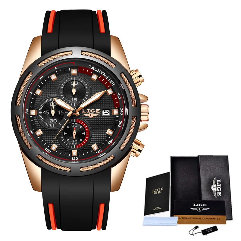 Rose gold black LIGE, новинка, мужские часы, топ класса люкс, брендовые, мужские уникальные спортивные часы, мужские кварцевые часы с датой, водонепроницаемые наручные часы, Relogio Masculino - Цвет: Rose gold black