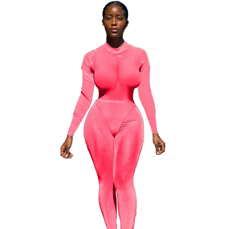 

WUHE High Elasticity Skinny Jumpsuits Long Sleeve O Neck Package Hip Joggers Fitness Sports Casual Party Club Women Overalls
