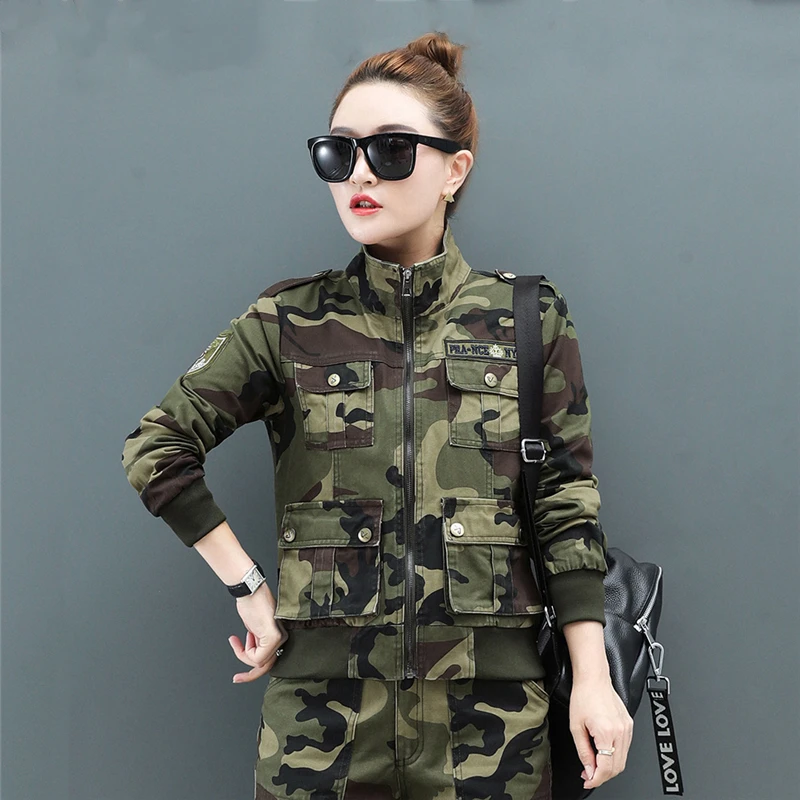 

Женская камуфляжная куртка в стиле милитари, Повседневная хлопковая куртка-карго с несколькими карманами, рабочая одежда для осени и зимы