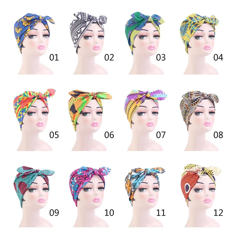

Cute Bow Turban Cap Women Floral Print Bonnet Hat Bowknot Bandana Cap Femme Fashion Geometric Beanie Headband Muslim Headwear