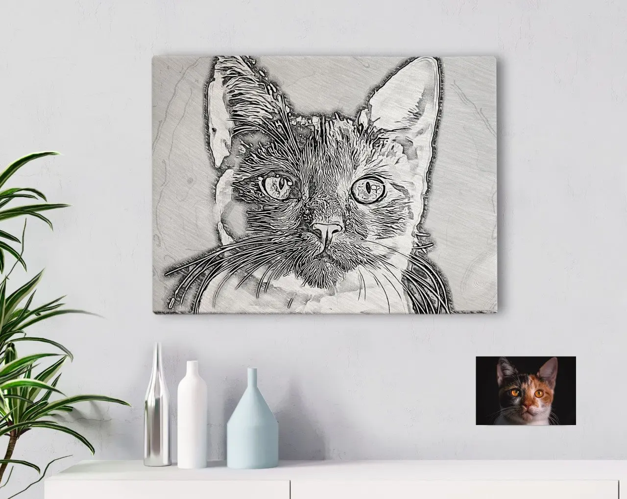 

Оригинальные Размеры уголь кошка карикатура холст Tablo-1