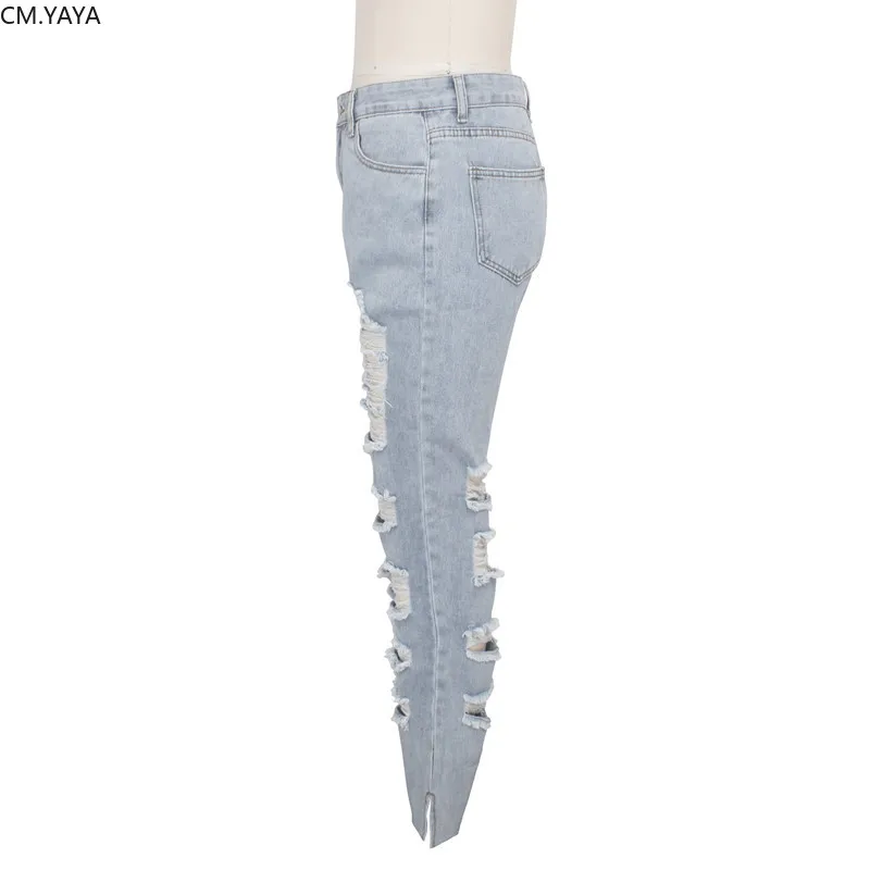 Зимние джинсовые обтягивающие брюки женские Ретро рваные джинсы Широкие с