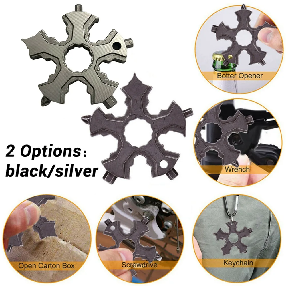 

Stainless Steel Snowflake Wrench Snowflake Shape Portable 16-in-1 Outdoor Snowflake Shape Wrenches For Flathead Screwdriver