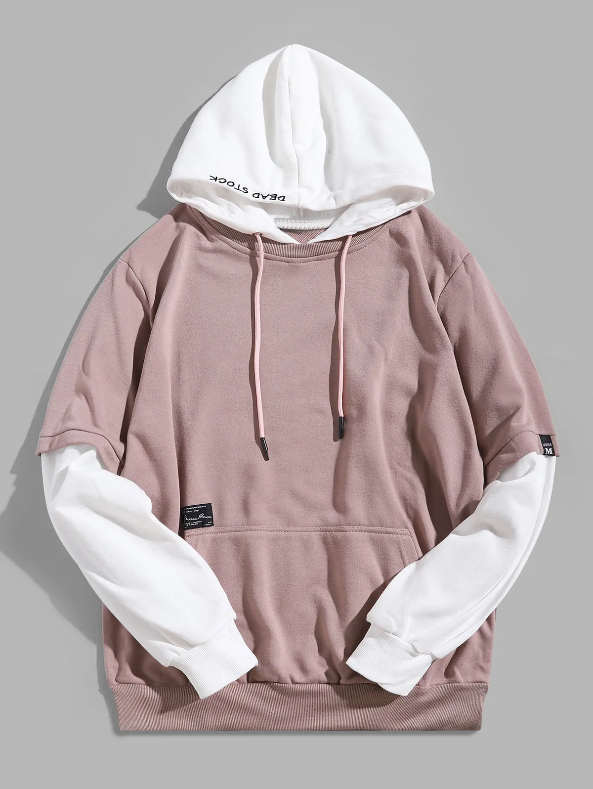 

ZAFUL Men Hoodies Sweatshirts Contrast Faux Twinset Letter Embroidery Drawstring Hoodie Casual Patchwork Kip Pop Pullovers