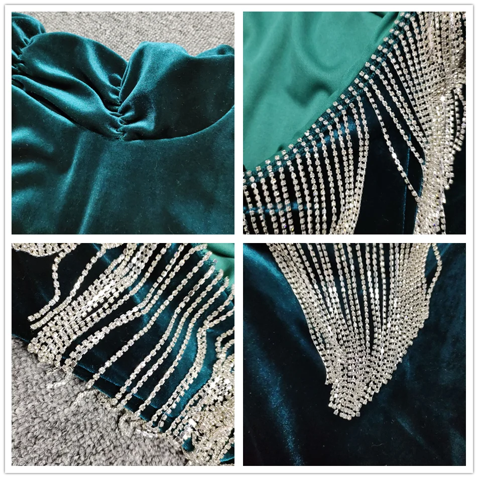

Sexy Backless Diamond Tassel Velvet Dress Women's Long Sleeve Bodycon Mini Club Celebrity Evening Party Vestidos Winter New