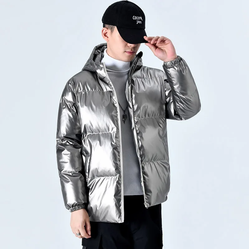 2020 Winter Cotton-padded Jacket Men Bright Hooded Down Coat Men Warm Jacket Fashion Solid Coats Male Drop Shipping