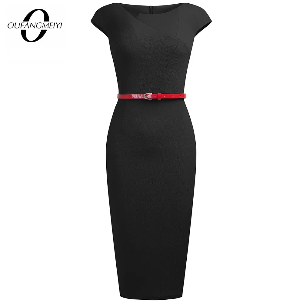 Женское облегающее однотонное платье карандаш элегантное короткое с круглым