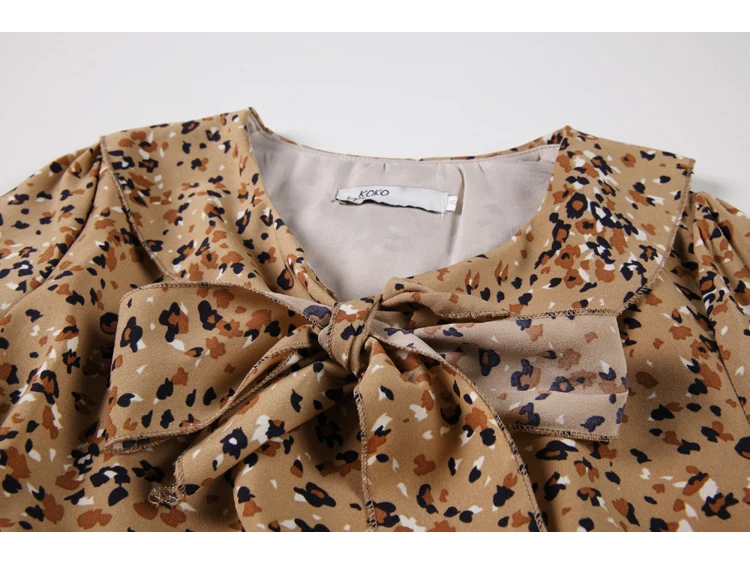

Vintage Printed Long Dress Women Full Sleeve V-neck Bowtie Elastic Waist Dresses Elegant Korean Fashion Vestidos Femme 2021