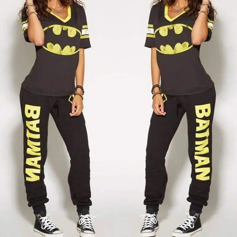 Batman Ladies Cosplay Costumes T-shirt Top Joggers Trousers Sport Gym Pants Tracksuit |
