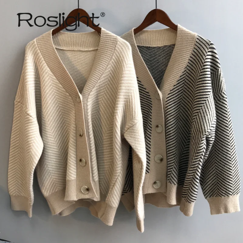

Зимний вязаный кардиган, женский свитер в полоску, свободные свитера оверсайз, Женский Топ с длинным рукавом, джемпер, Джерси, женские карди...