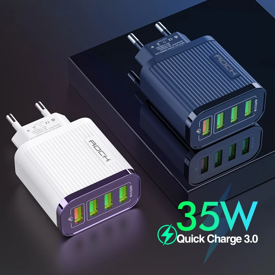 Новое обновление 4 порта QC3.0 Quick Charge 0 штепсельная вилка европейского стандарта 35