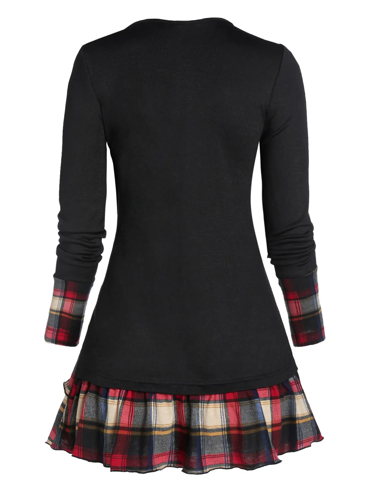 Женская клетчатая футболка DRESSFO длинная с длинным рукавом и v-образным вырезом на