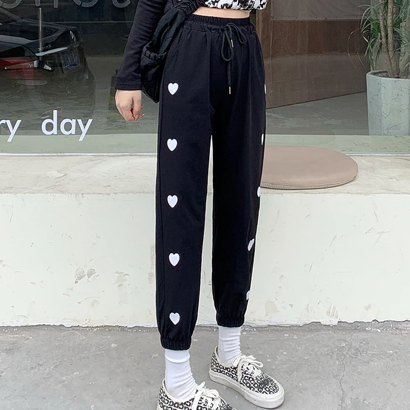 

Summer Women's Office Korean Style Heart Printed Thin Long Harem Pants High Elastic Waist All-match Loose Pants Lady B15303X