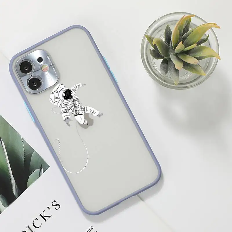

Cute Cartoon Astronaut Star Space Phone Case For iPhone 12 11 Mini Pro XR XS Max 7 8 Plus X Matte transparent Gray Back Cover