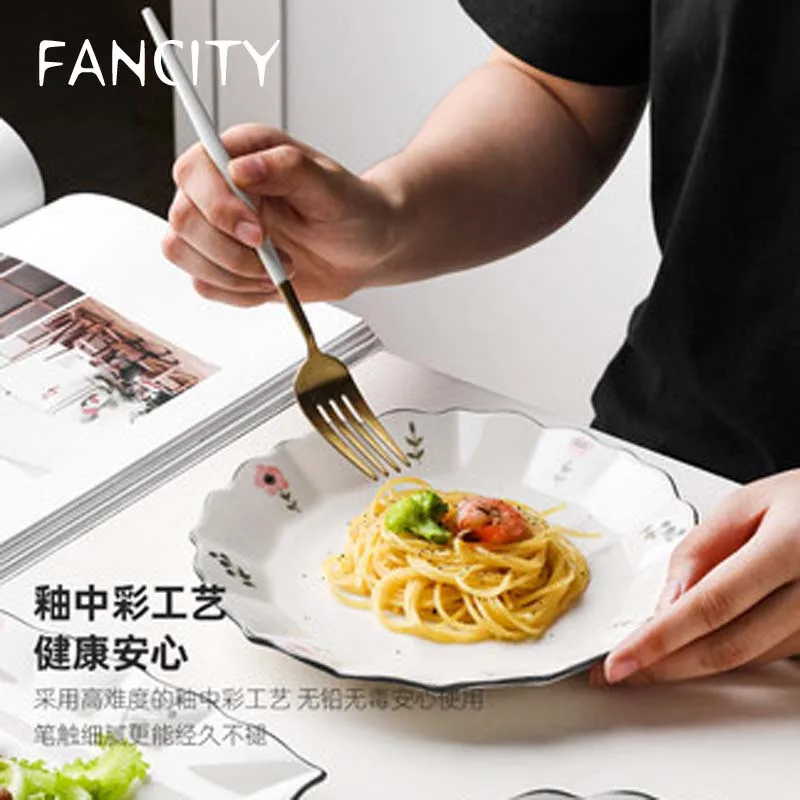 

FANCITY Japanese-style small fresh ceramic tableware bowl and dish set rice bowl soup bowl plate creative personality household