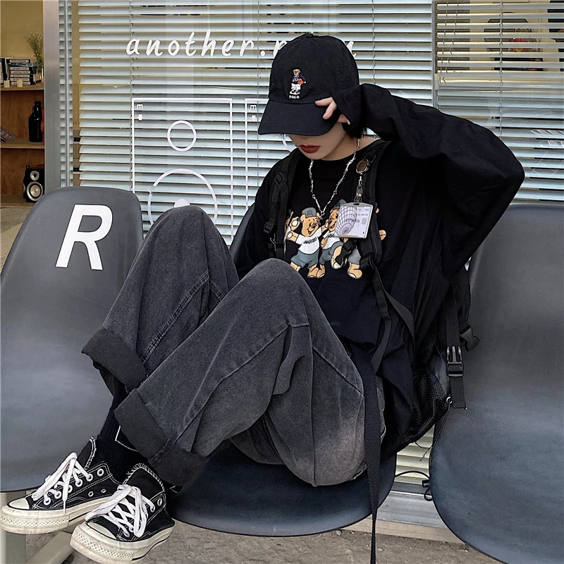 

Korean Version Of Men's And Women's Jeans Washed Tie-Dye Gradient ins Dark Wind Retro Trend Casual Loose Straight-Leg Pants