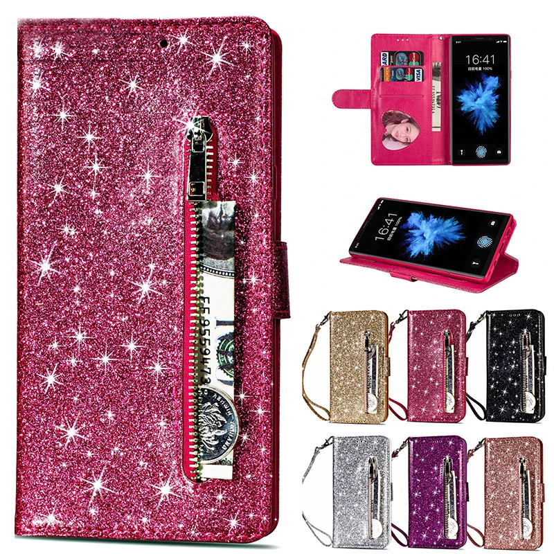 

Glitter Mobile Phone Bag For IPhone 12 11 Pro X XS MAX XR Case Iphone 9 8 7 6S Plus SE 2020 5 5S Flip Card Slot Cover Hand Strap