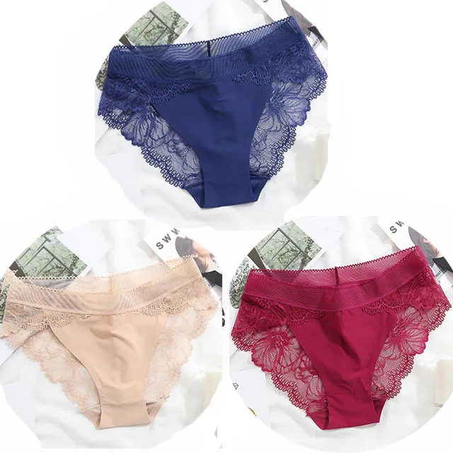 NK01-3PCS Женские трусы больших размеров Женские трусики Комфорт Белье Кружевное белье Трусы Ice Silk выдалбливают сексуальное женское белье calcinha - Цвет: NK01-3PCS