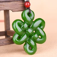 natural green hand carved chinese knot jade pendant fashion boutique jewelry mens and womens auspicious knot necklace gift