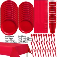 81pcspure red plastic decorations wedding party decors disposable tableware kit cups plates napkin kids birthday party supplies
