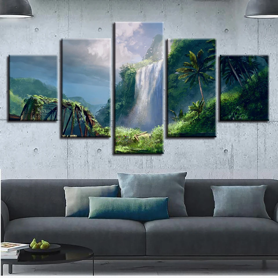 5 шт. настенные картины с изображением сказочного горного острова водопада | Дом и