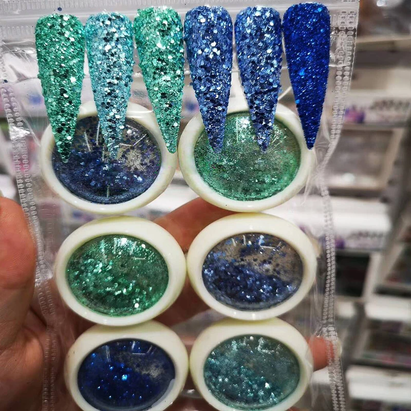 6 банок Русалка шестигранный дизайн ногтей блестки ультратонкий смешанный