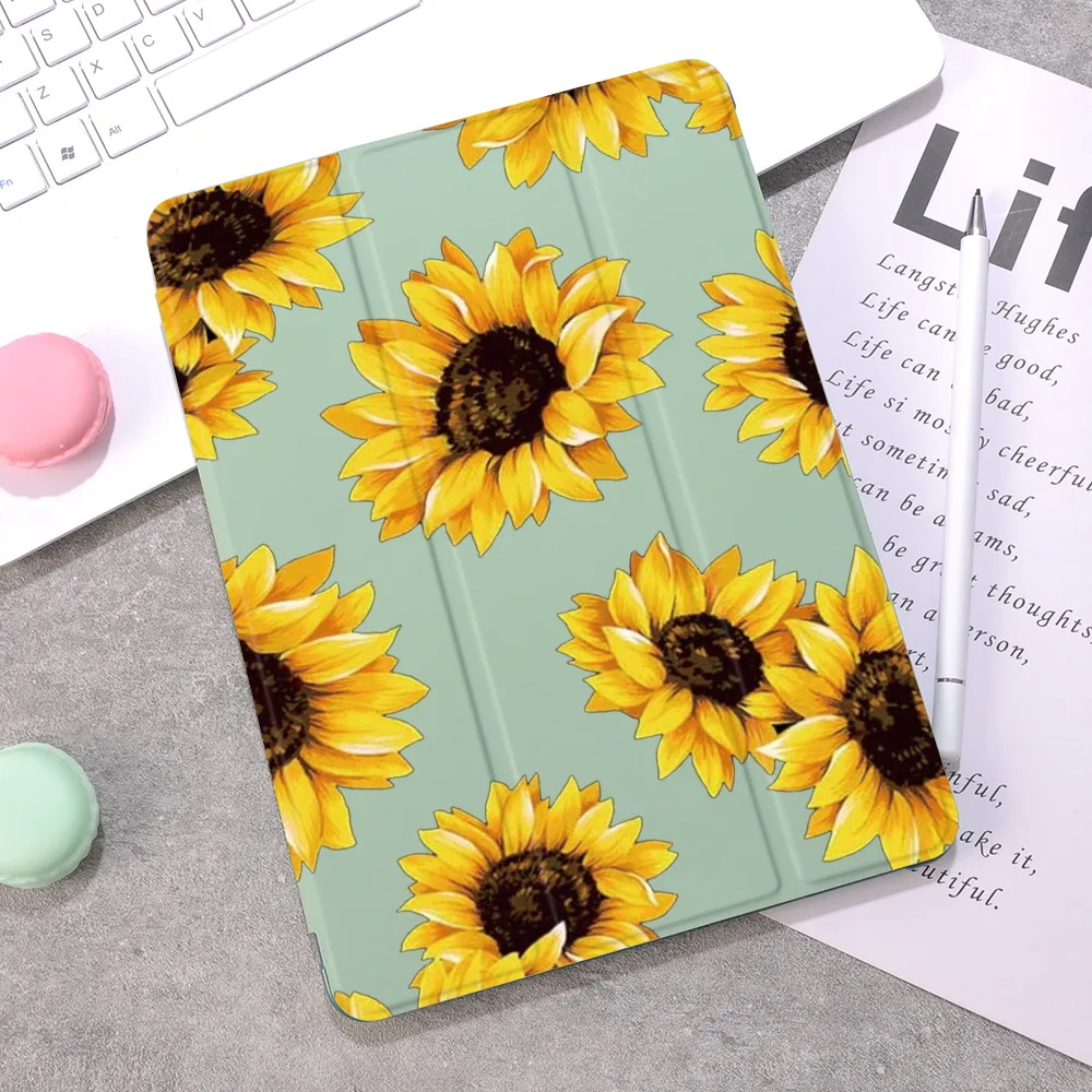 

Sunflower For Air 4 Case iPad Pro 2020 Silicone 10.5 Case with Pencil Holder 10.2 inch 8th Generation 7th For 12.9 Pro 2018 Mini