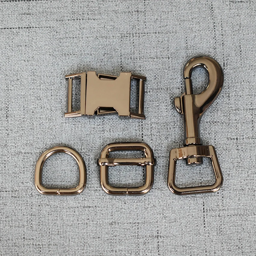 

1 set 15mm Metal hardware D ring belt straps slider side release buckle spring hook for DIY dog collar accessories