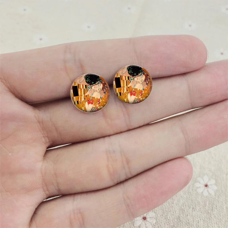Серьги гвоздики Gustav Klimt украшения из нержавеющей стали для женщин|ear jewelry|circle stud