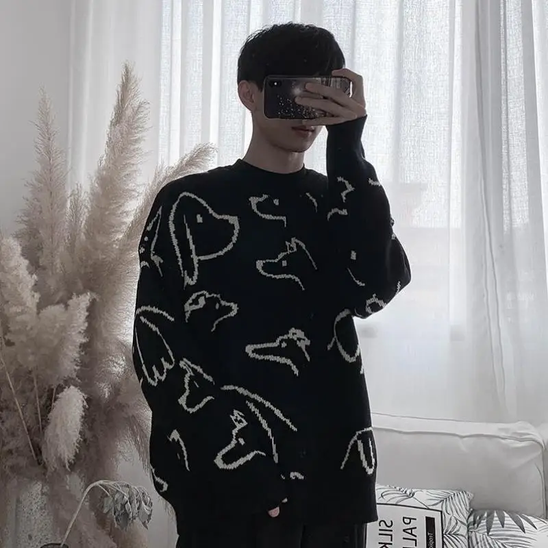 2019 новый модный мужской свитер с длинным рукавом принтом собаки дикие свободные