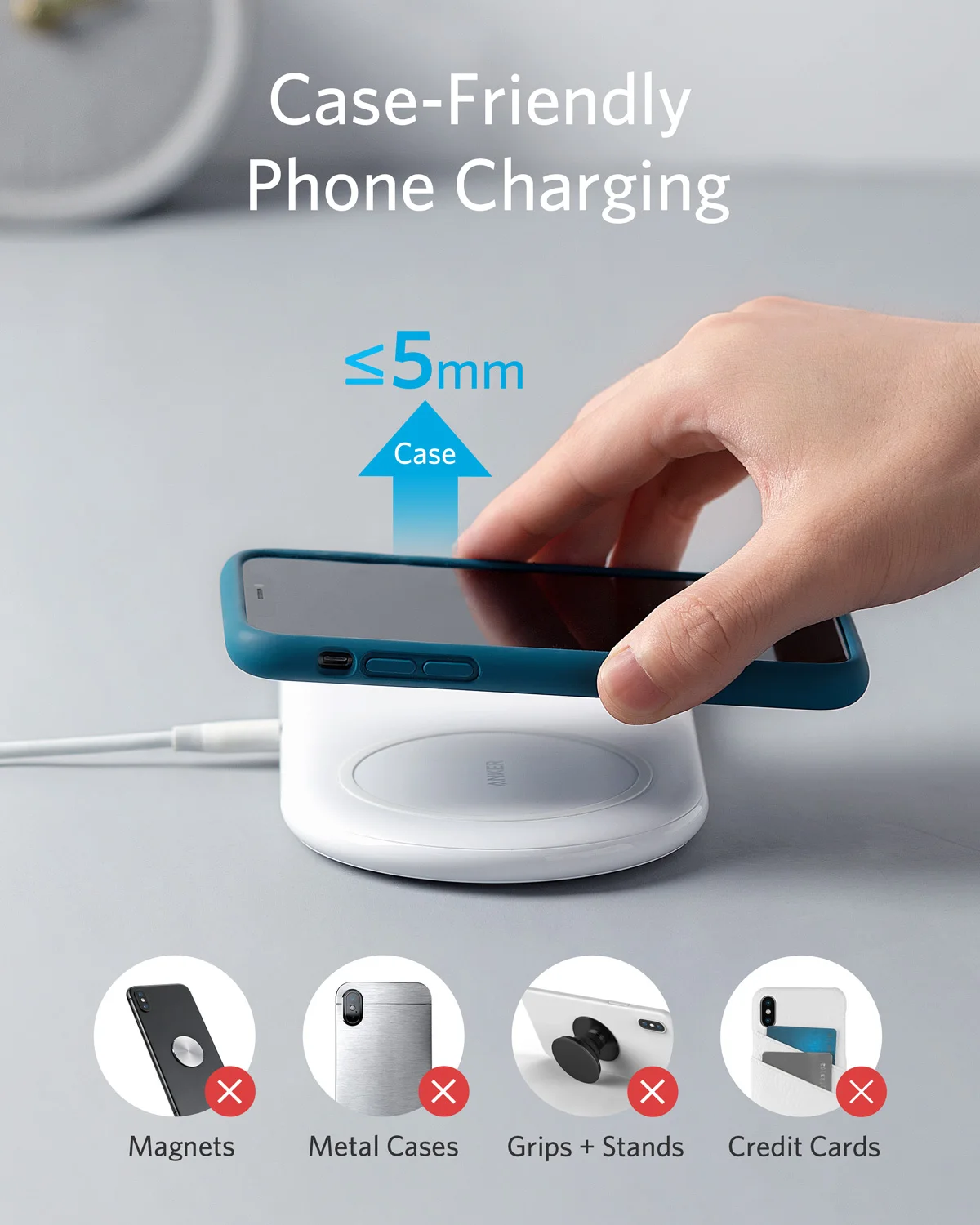 Беспроводная зарядная станция Anker 2 в 1 PowerWave + Pad с держателем для Apple Watch 5/4/3/2