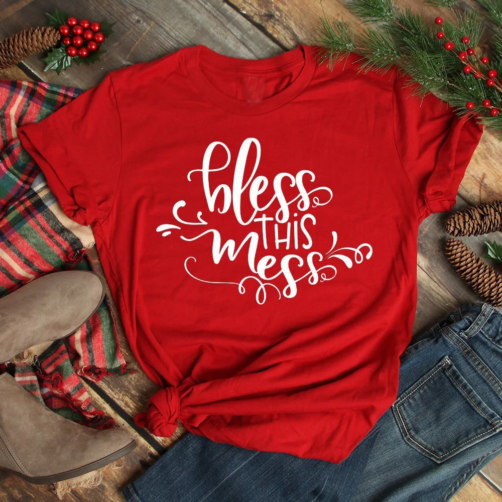 

Bless This Mess Woman Tshirts Gift for Her T-shirt Mom Funny Slogan Graphic Christian Tumblr Aesthetic Shirt Female Tee Top
