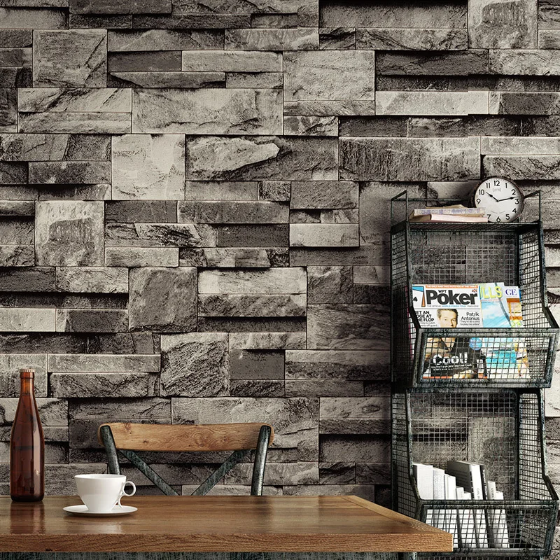 

fashion wallpaper 3 d three-dimensional retro brick wallpaper restaurant clothing store background wall paper black brick