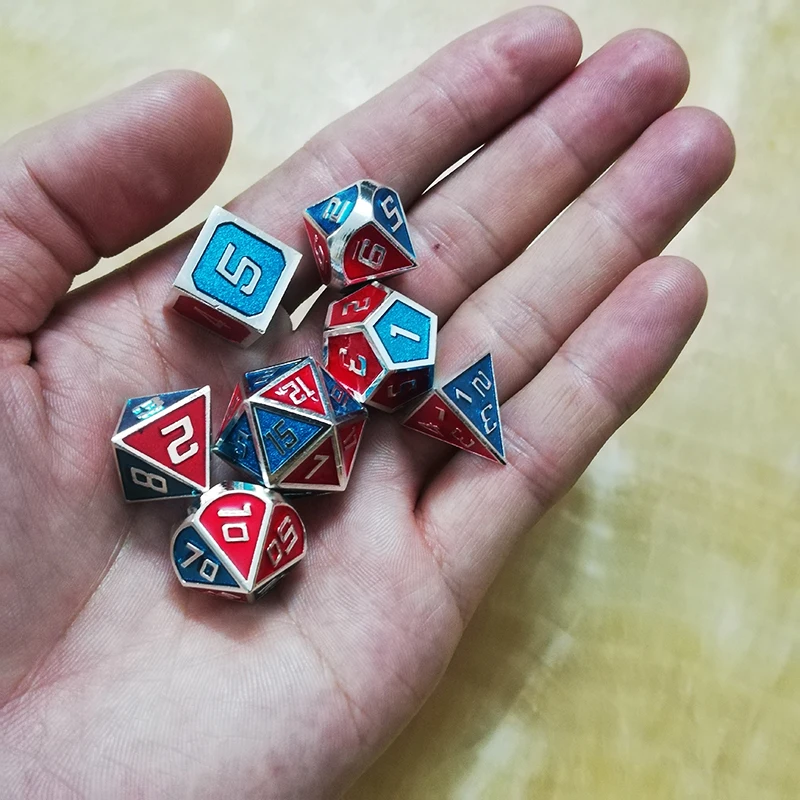 

dnd dice metal rpg set polyhedral dice game d20 10 6 8 12 table games Zinc alloy Blending red blue digital dice pattern