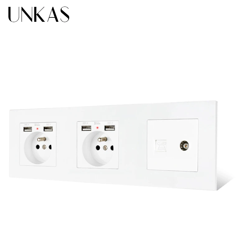 Пластиковая двойная французская стандартная розетка UNKAS PC с 4 USB портами для